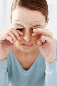 woman-eye-allergy Red, irritated, itchy, puffy, swollen eyes from eye allergies or allergic conjunctivitis